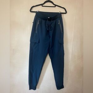 LJBJN unisex size S navy cargo drawstring joggers w/ zipper pockets and cuffs